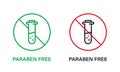 Paraben Free with Test Tube Line Icon Set. Forbidden Paraben in Food Symbol. Safety Eco Organic Cosmetic Bio Product