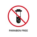 Paraben Free with Test Tube Silhouette Icon. Forbidden Paraben in Food Symbol. Safety Eco Organic Cosmetic Bio Product