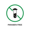 Paraben Free with Test Tube Silhouette Icon. Safety Eco Organic Cosmetic Bio Product. Forbidden Paraben in Food Symbol