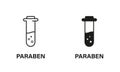 Paraben Free with Test Tube Silhouette and Line Icon Set. Paraben in Food Black Symbol. Safety Eco Organic Cosmetic Bio