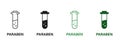 Paraben Free with Test Tube Silhouette and Line Icon Set. Forbidden Paraben in Food Symbol. Safety Eco Organic Cosmetic
