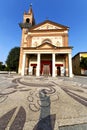 Parabiago old church brick tower sidewalk lombardy