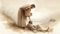 Parable of the Good Samaritan. 13th Parable of Jesus Christ. Watercolor Biblical Illustration