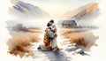 Parable of the Prodigal Son. 20th Parable of Jesus Christ. Watercolor Biblical Illustration