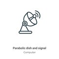 Parabolic dish and signal outline vector icon. Thin line black parabolic dish and signal icon, flat vector simple element Royalty Free Stock Photo