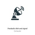 Parabolic dish and signal vector icon on white background. Flat vector parabolic dish and signal icon symbol sign from modern