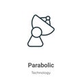 Parabolic outline vector icon. Thin line black parabolic icon, flat vector simple element illustration from editable technology Royalty Free Stock Photo