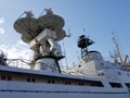 Parabolic radars on a science ship Royalty Free Stock Photo