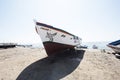 Paracas, Peru -Colorful old fishing boats in Paracas Bay in January 2015 in Ica, Peru. Paracas is a small port city that serves Royalty Free Stock Photo