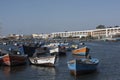 Paracas, Peru -Colorful old fishing boats in Paracas Bay in January 2015 in Ica, Peru. Paracas is a small port city that serves Royalty Free Stock Photo