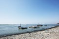 Paracas, Peru -Colorful old fishing boats in Paracas Bay in January 2015 in Ica, Peru. Paracas is a small port city that serves Royalty Free Stock Photo