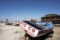 Paracas, Peru -Colorful old fishing boats in Paracas Bay in January 2015 in Ica, Peru. Paracas is a small port city that serves Royalty Free Stock Photo