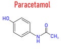 Paracetamol or acetaminophen analgesic drug molecule. Used to reduce fever and relieve pain. Skeletal formula.