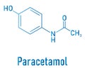 Paracetamol or acetaminophen analgesic drug molecule. Used to reduce fever and relieve pain. Skeletal formula.