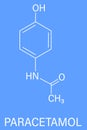 Paracetamol or acetaminophen analgesic drug molecule. Used to reduce fever and relieve pain. Skeletal formula.