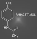 Paracetamol or acetaminophen analgesic drug molecule. Used to reduce fever and relieve pain. Skeletal formula.