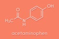 Paracetamol acetaminophen analgesic drug molecule. Used to reduce fever and relieve pain. Skeletal formula.