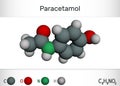 Paracetamol acetaminophen drug molecule. Chemical formula and molecule model Royalty Free Stock Photo