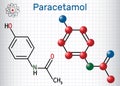 Paracetamol acetaminophen drug molecule. Sheet of paper in a c