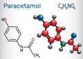 Paracetamol acetaminophen drug molecule. Structural chemical f