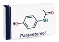 Paracetamol, acetaminophen molecule. It is is a non-opioid analgesic and antipyretic agent. Skeletal chemical formula. Paper