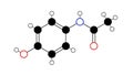 paracetamol molecule, structural chemical formula, ball-and-stick model, isolated image acetaminophen