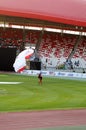 Parachute display team performs before cricket festival at Isa Town, Bahr Royalty Free Stock Photo