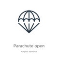 Parachute open icon. Thin linear parachute open outline icon isolated on white background from airport terminal collection. Line