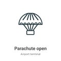 Parachute open outline vector icon. Thin line black parachute open icon, flat vector simple element illustration from editable