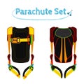Parachute pack. Bright extreme sport equipment for skydiving. Flat style
