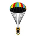 Parachute pack with opened parachute. Skydiving bright extreme sports