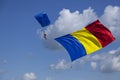 Parachute skydiver with romanian flag Royalty Free Stock Photo