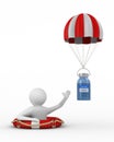 Parachute and vaccine from covid-19 on white background. Isolated 3D illustration Royalty Free Stock Photo