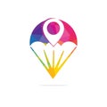 Parachute vector logo with gps pointer design.