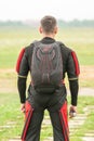 Parachuter preparing for jumping Royalty Free Stock Photo