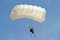 Parachuter, skydiver jumping and skydiving with white color parachute on parachuting competition, extreme sport