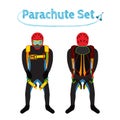 Parachuters set - parachute pack. Bright extreme sport equipment