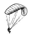 Parachutist descends. Parachute paraglider. Air extreme sport. Controlled high altitude flight. Hand drawn outline