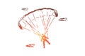 Parachutist, extreme, skydiving, sport, fly concept. Hand drawn isolated vector.
