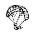 Parachutist, extreme, skydiving, sport, fly concept. Hand drawn parachutist on a sports parachute concept sketch. Isolated vector