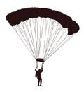 Parachutist in flight silhouette.