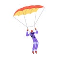 Parachutist flying. Skydiver parachuting, skydiving, floating in height. Happy excited sky jumper flies. Extreme sport