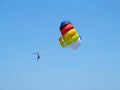 Parachutist skydiver on colorful parachute and blue sky backgrou Royalty Free Stock Photo