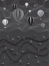 The parade of balloons. Dark gray illustration