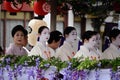 Parade of flowery Geisha girls at Gion festival Royalty Free Stock Photo