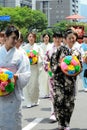 Parade of flowery girls at Gion festival, Kyoto Japan Royalty Free Stock Photo