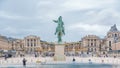 Parade ground of the castle of Versailles with the equestrian statue of Louis XIV timelapse. Royalty Free Stock Photo