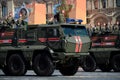 Parade in honor of Victory day in Moscow. Armored military police truck `Typhoon-K` for transportation of personnel. Royalty Free Stock Photo