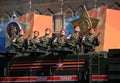 Parade in honor of Victory day in Moscow. Soldiers of the military police on an armored truck ` Typhoon-K` Royalty Free Stock Photo