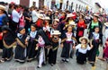 Parade Pase del Nino Viajero, Girls dressed as otavalo people Royalty Free Stock Photo